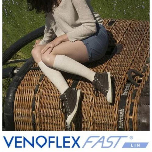 Chaussettes de contention femme FAST LIN Thuasne Enfilage ultra facile, spécial été, douceur lin, 2 coloris, Classe 2