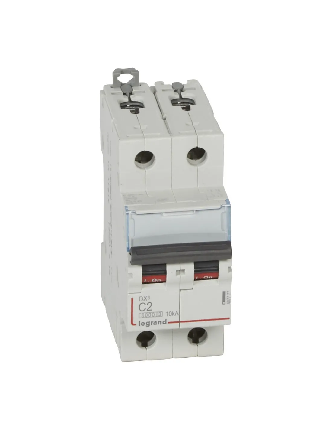 Disjoncteur DX³6000 10kA arrivée haute et départ bas à vis 2 Pôles 400V 2A courbe C 2 modules LEGRAND 407777